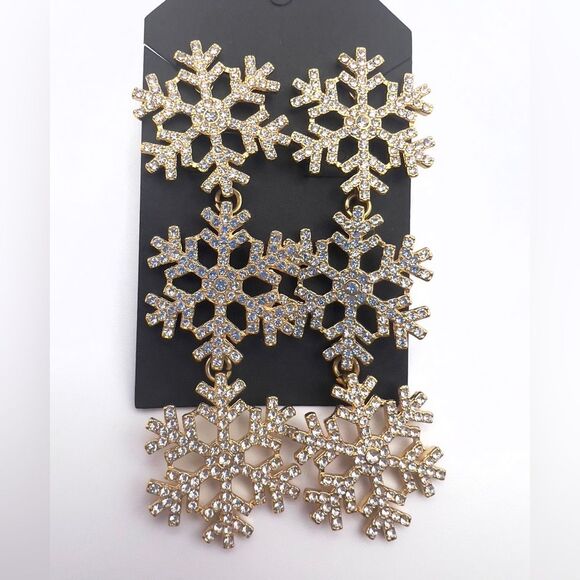 Gold Snowflake Dangle Earrings - Picture 2 of 3